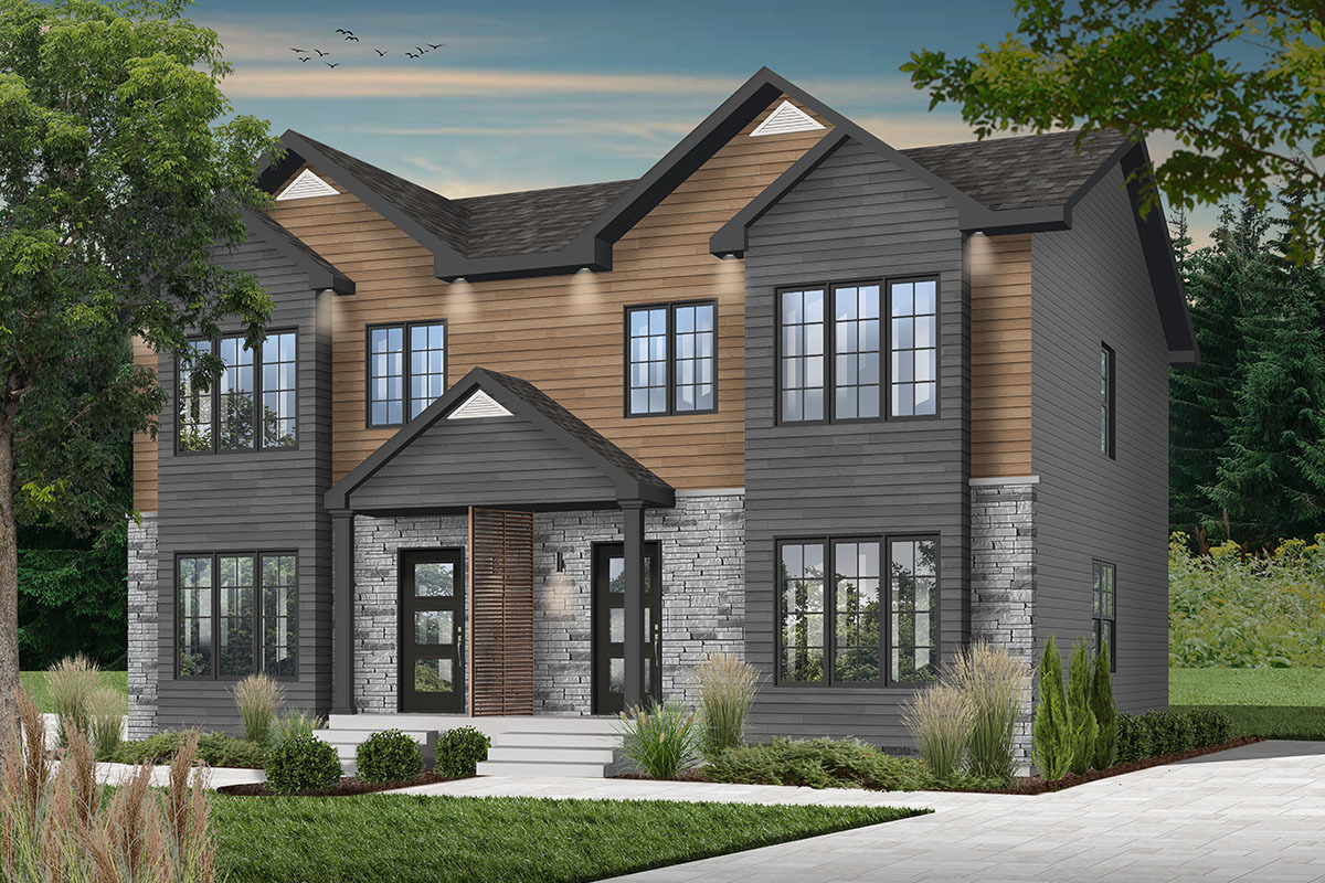 Duplex with Matching Units Under 1,200 Square Feet - 21422DR |  Architectural Designs - House Plans