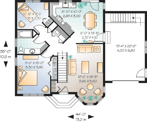 Plan 21521DR: Affordable Home Plan With Garage - Floor Plan - Main Level - Ranch