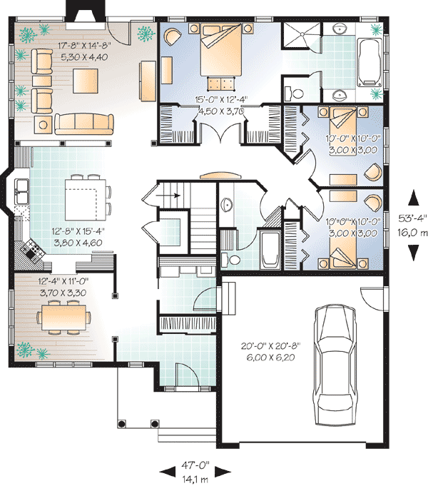 Plan 21522DR: Inviting 3-Bedroom Country Ranch House Plan with Mudroom and Formal Dining - Floor Plan - Main Level - Country, Ranch