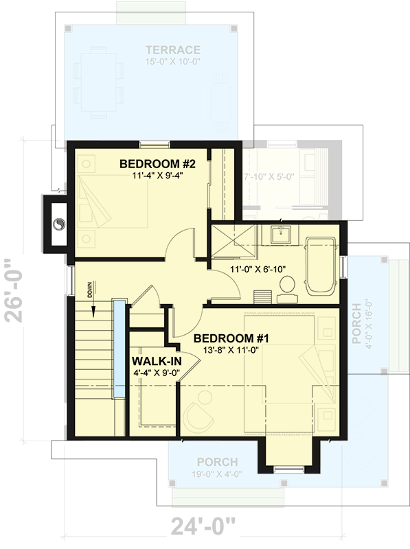 Plan 21537DR: 2-Bedroom Cottage House Plan with Inviting Porches - Floor Plan - 2nd Floor - Cabin, Cottage, Country