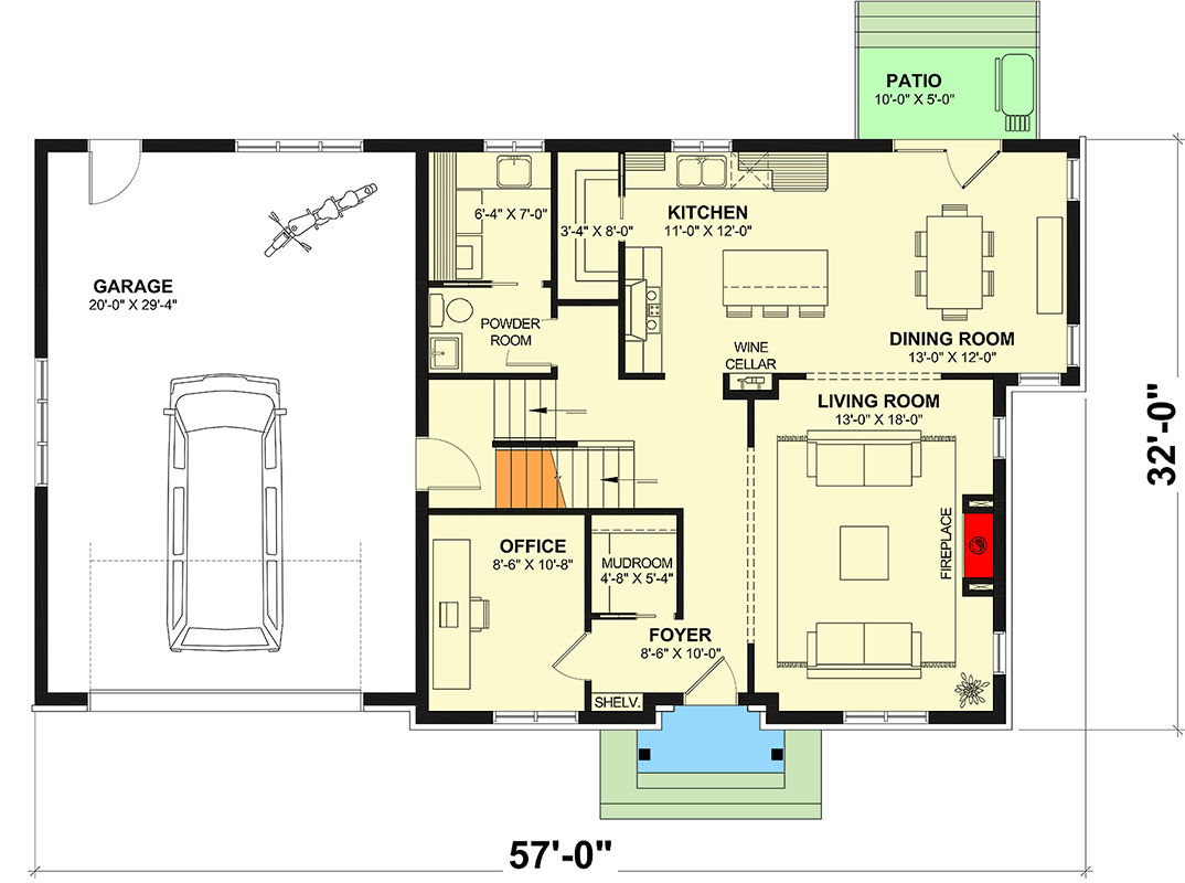 Plan 21823DR: Traditional House Plan with Home Office - 2573 Sq Ft - Floor Plan - Main Level - Modern Farmhouse, New American, Traditional