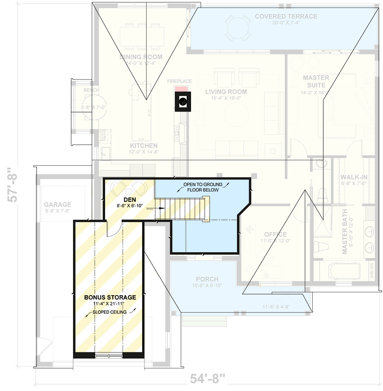 Plan 21940DR: Craftsman Ranch House Plan with 1 Bedroom, Bonus Room, and 2-Car Garage - Floor Plan - Bonus - Craftsman, Northwest, Ranch
