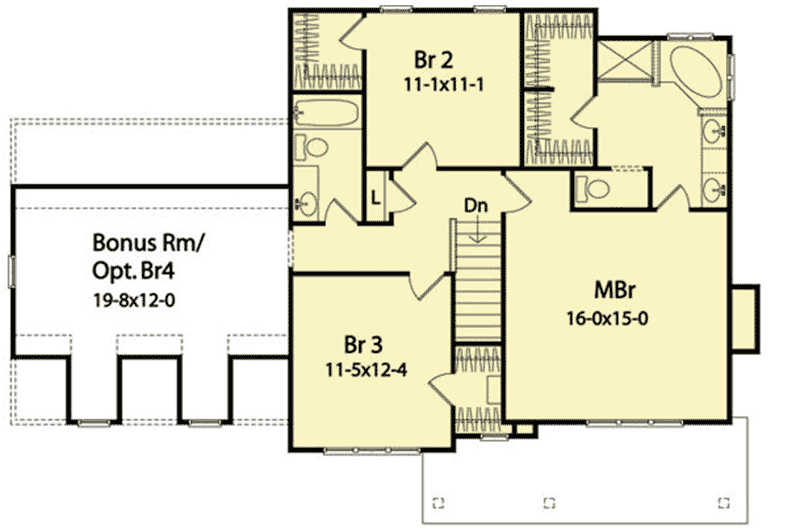 Plan 22096SL: Expand Above the Garage - Floor Plan - 2nd Floor - Traditional