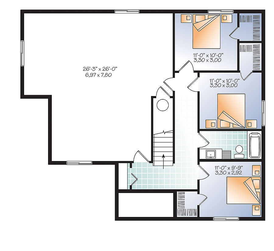 Plan 22412DR: Master-On-Main and 3 Bedrooms Below - Floor Plan - 2nd Floor - Traditional
