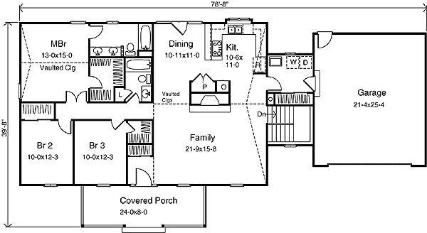 Plan 2250SL: Country Style Home Plan with 3 Clustered Bedrooms - 1682 Sq Ft - Floor Plan - Main Level - Country, Ranch