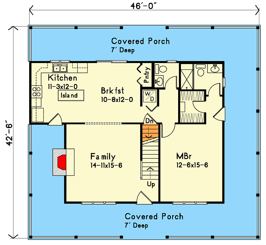 Plan 2286SL: Rustic Cabin House Plan with Wraparound Porch and Main Floor Master - Floor Plan - Main Level - Cabin, Country