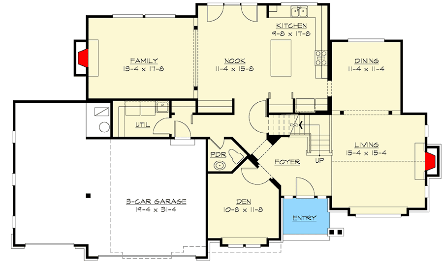 Plan 23049JD: 3-Car Craftsman House Plan With Several Alternate Versions - Floor Plan - Main Level - Northwest