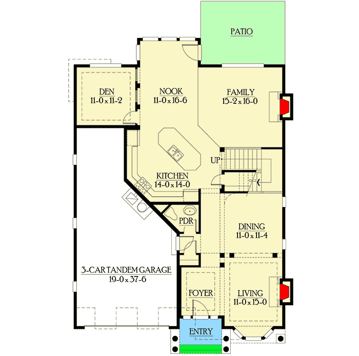 Plan 23155JD: Country Craftsman Home Plan - Floor Plan - Main Level - Country, Craftsman, Northwest