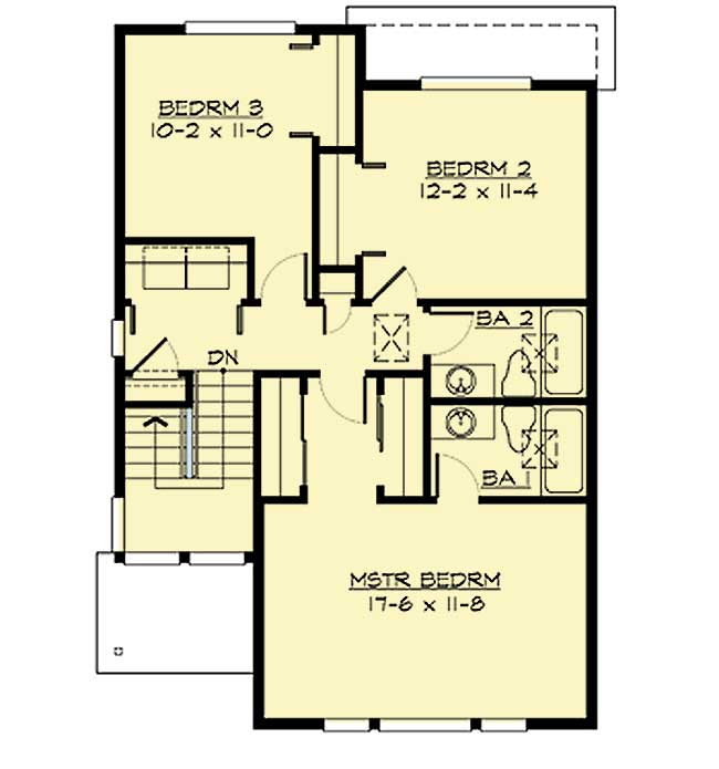 Plan 23269JD: Narrow House Plan with 3-levels of Living Space - Floor Plan - Second Floor - Northwest