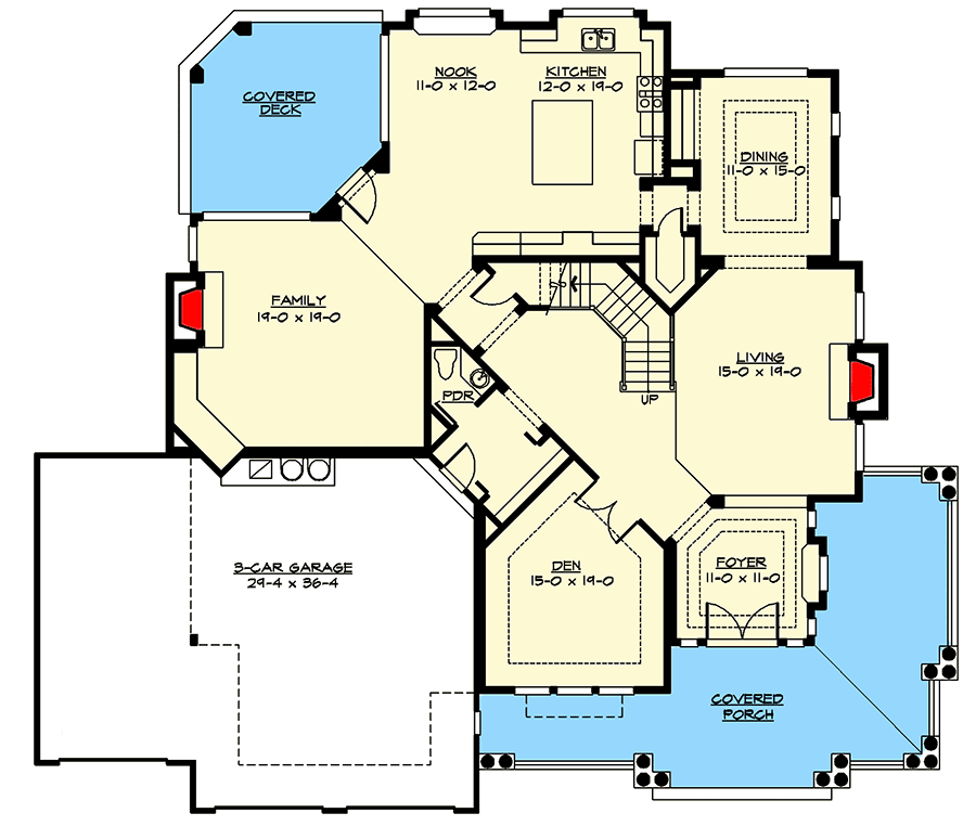Plan 2327JD: Fantastic Wraparound Porch - Floor Plan - Main Level - New American, Northwest, Shingle