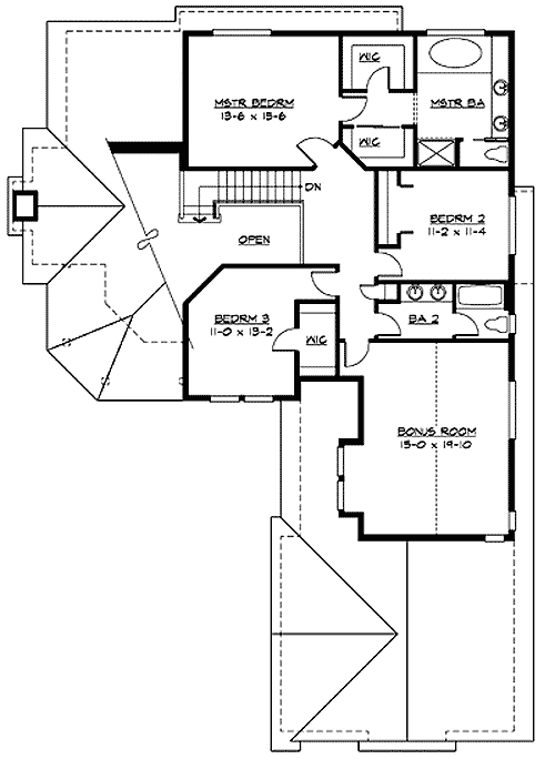 Plan 23333JD: Angled Covered Porch - Floor Plan - 2nd Floor - Craftsman, Northwest