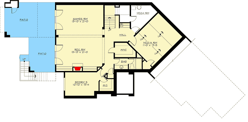 Plan 23363JD: Decks and Patios on 3 Levels - Floor Plan - Lower Level - Craftsman, Mountain, Northwest, Vacation