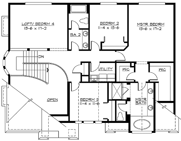 Plan 2343JD: Loft Can Serve as 4th Bedroom - Floor Plan - 2nd Floor - Northwest