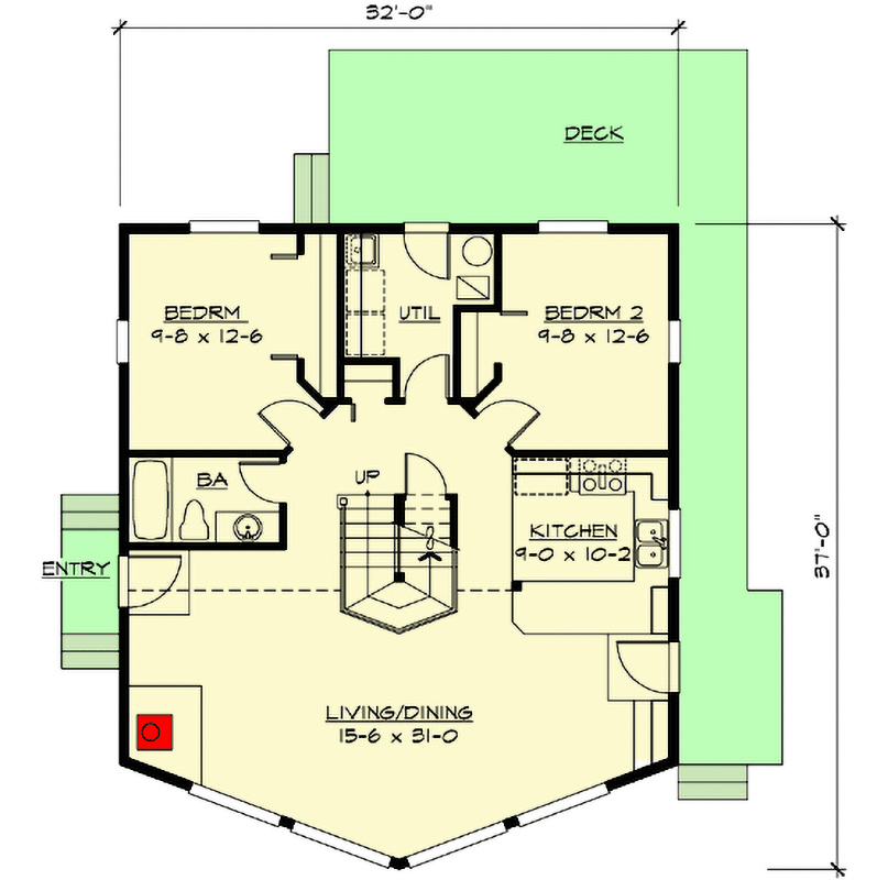 Plan 23431JD: Vacation Getaway - Floor Plan - Main Level - Cabin, Coastal, Cottage, Country, Mountain, Vacation