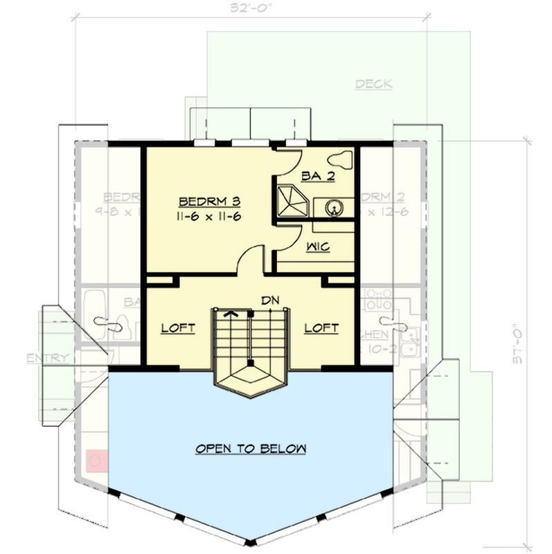 Plan 23431JD: Vacation Getaway - Floor Plan - 2nd Floor - Cabin, Coastal, Cottage, Country, Mountain, Vacation