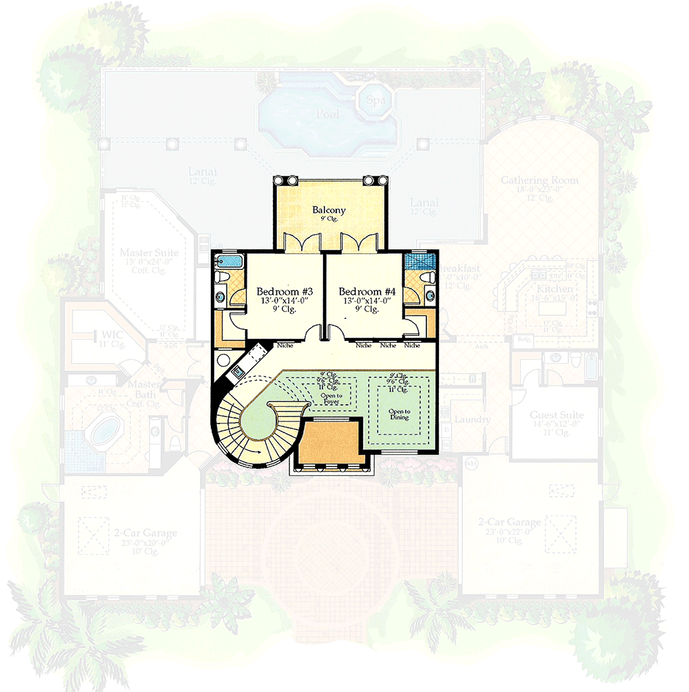 Plan 24103BG: Luxury in Symmetry - Floor Plan - 2nd Floor - European, Florida-Style, Mediterranean