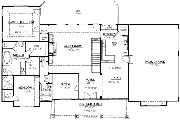 Plan 24341TW: Balanced Facade Plus Indoor/Outdoor Spaces - Floor Plan - Main Level - Southern, Traditional