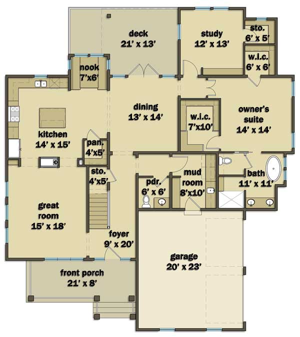 Plan 25405TF: Wonderful Amenities - Floor Plan - Main Level - Craftsman, Traditional