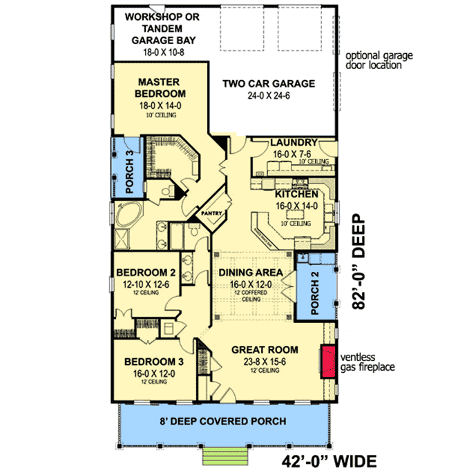 Plan 2594DH: Three Porch Comfort - Floor Plan - Main Level - Cottage, Country, Southern