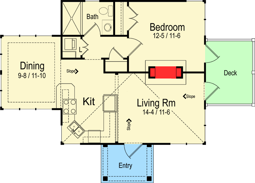 Plan 26616GG: Efficient Mountain Charm - Floor Plan - Main Level - Cottage, Mountain, Rustic, Vacation