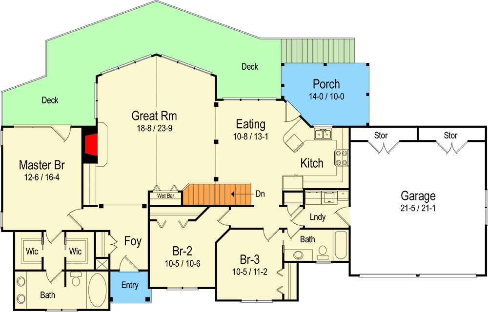 Plan 26634GG: Delightful Mountain Ranch Home Plan - Floor Plan - Main Level - Mountain, Ranch, Rustic, Traditional