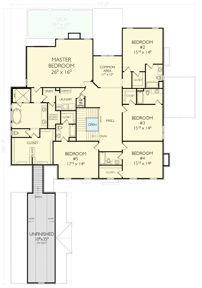 Plan 29832RL: Grand 5 Bedroom Colonial House Plan - 6199 Sq Ft - Floor Plan - 2nd Floor - Colonial, Southern, Traditional