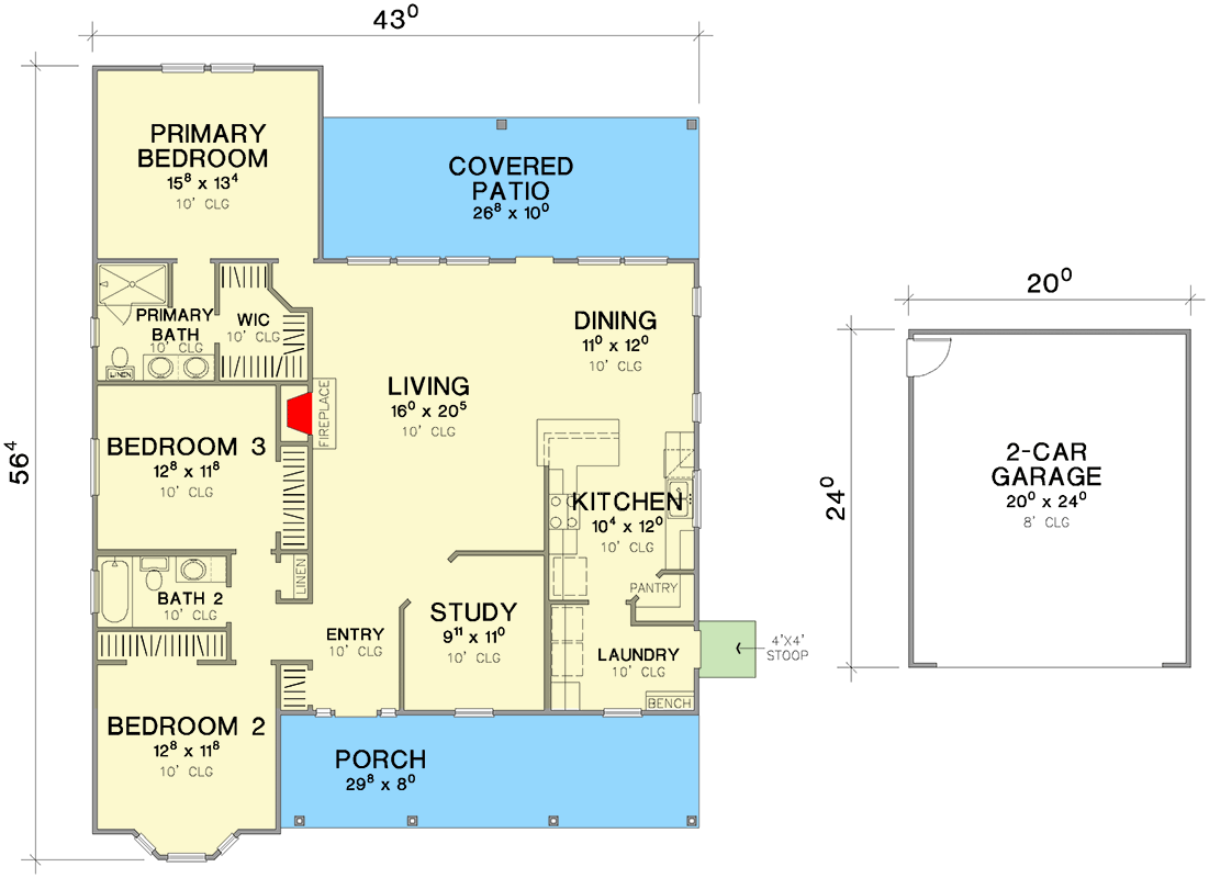 Plan 3026D: Charming 1740 Sq Ft Cottage House Plan with Mudroom and Study - Floor Plan - Main Level - Cottage, Country, Southern
