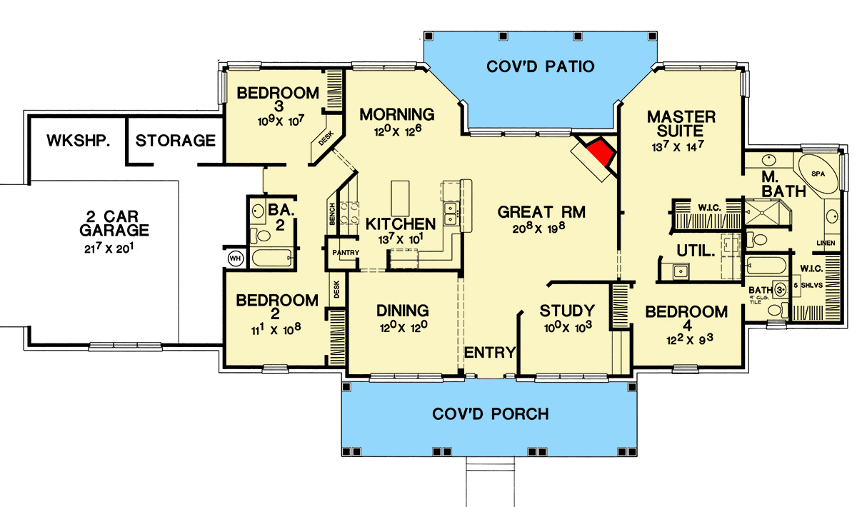 Plan 3090D: Hill Country Home Plan with Options - Floor Plan - Main Level - Country, Hill Country, Traditional