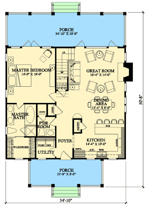 Plan 32418WP: Informal Living - Floor Plan - Main Level - Cottage, Southern, Traditional