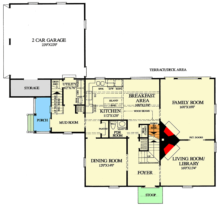 Plan 32439WP: Saltbox Style Historical House Plan - Floor Plan - Main Level - Colonial, Traditional