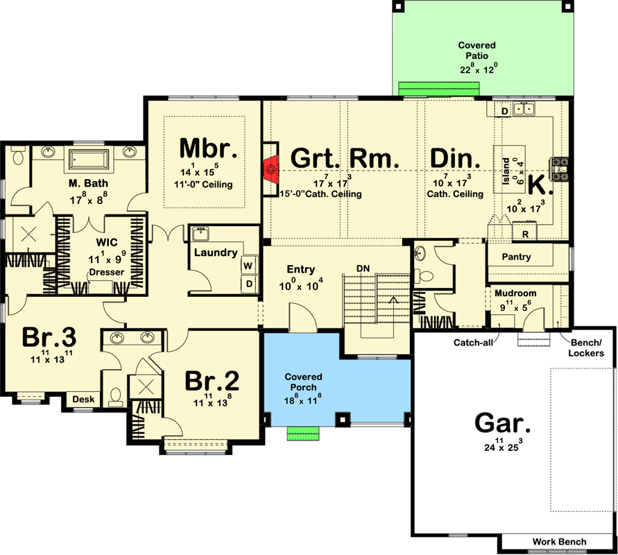 Plan 62646DJ: 3 Bed Craftsman Ranch House Plan - Floor Plan - Main Level - Craftsman, Ranch