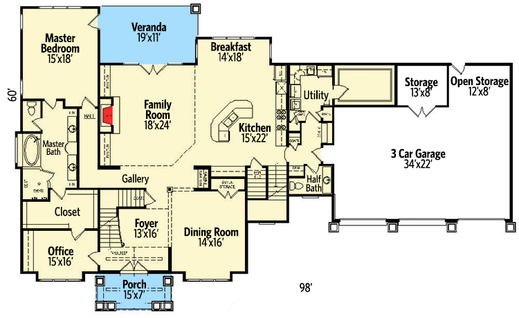 Plan 58572SV: Five Bedroom Shingle Style House Plan - Floor Plan - Main Level - Shingle, Traditional