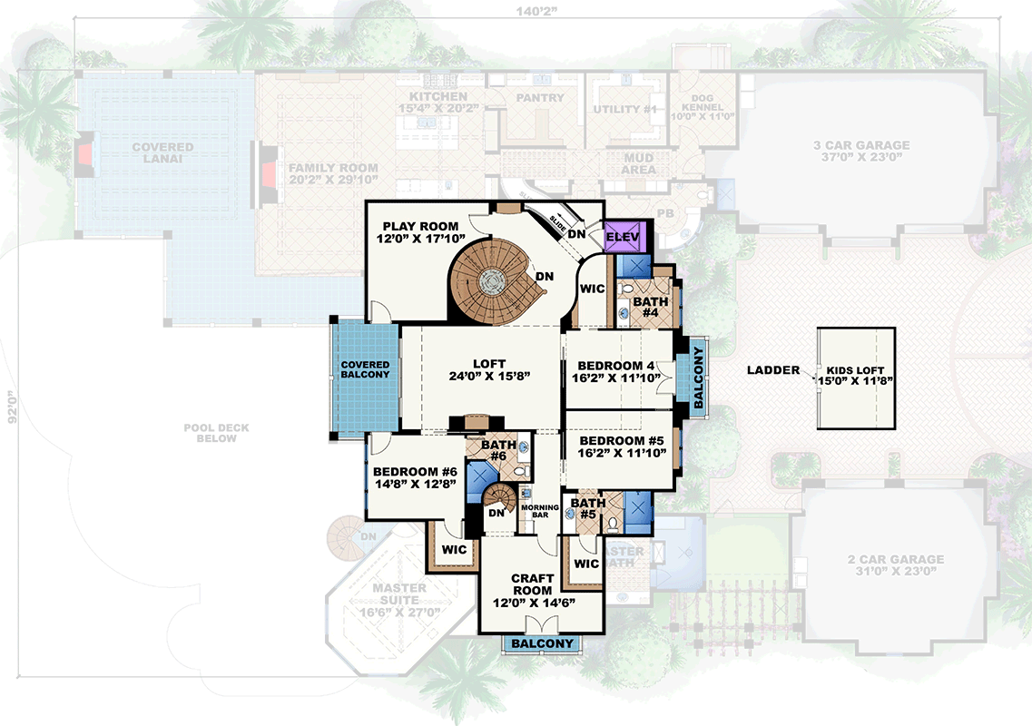 Plan 66376WE: Luxury European Coastal House Plan with 6 Bedrooms and 5-Car Garage - Floor Plan - Image #3 - Coastal, European, Florida-Style, Southern, Tuscan