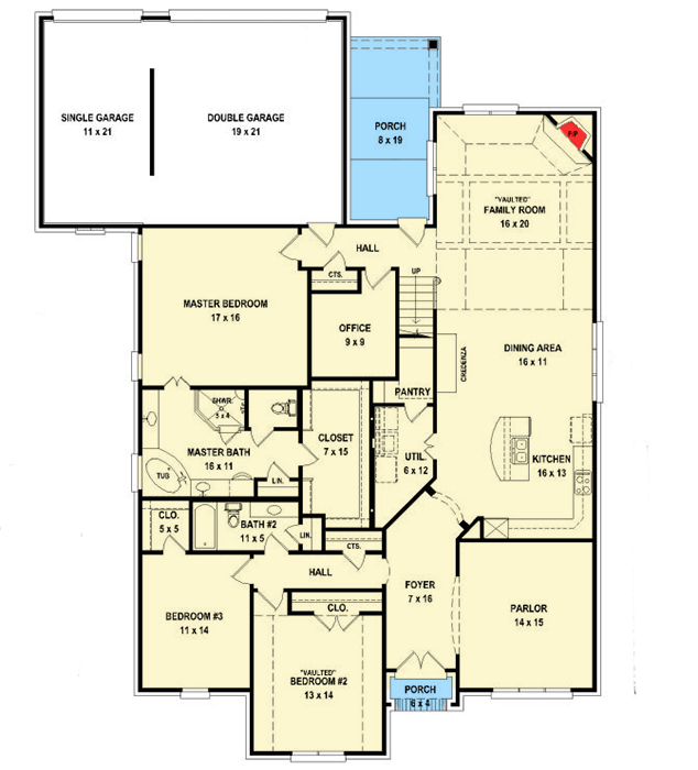 Plan 58588SV: Handsome and Elegant - Floor Plan - Main Level - European, French Country, Southern, Traditional