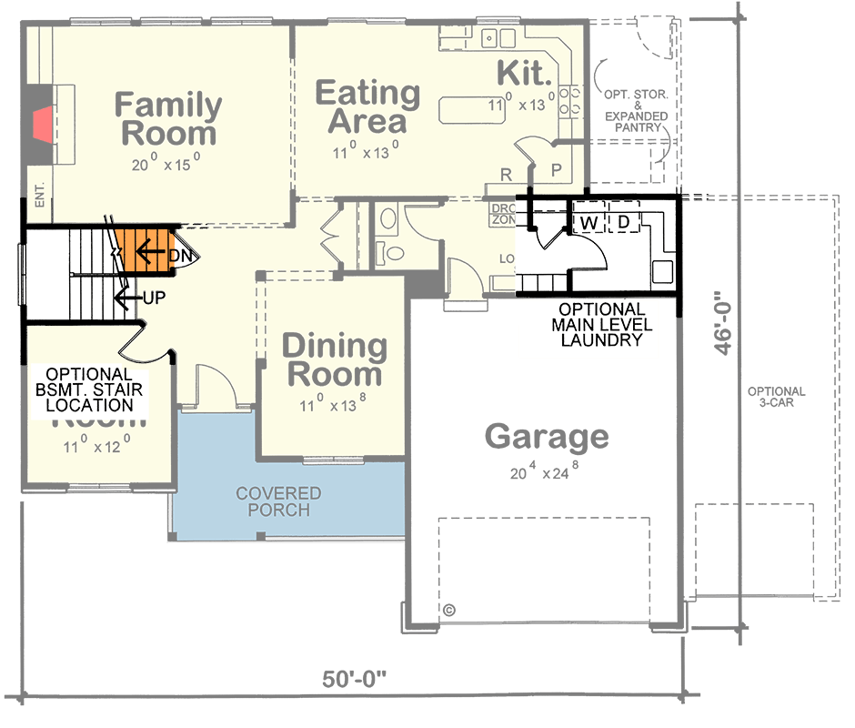 Plan 42384DB: 4 Bed House Plan with Laundry Upstairs - Floor Plan - Optional Main Level - Traditional