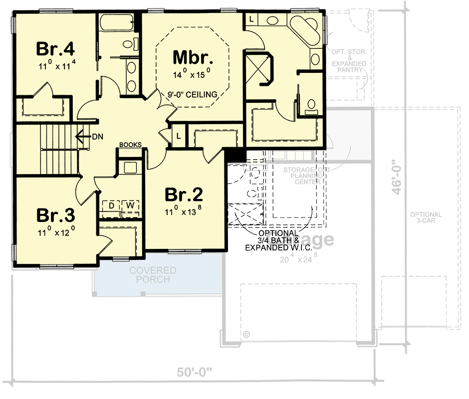 Plan 42384DB: 4 Bed House Plan with Laundry Upstairs - Floor Plan - 3rd Floor - Traditional