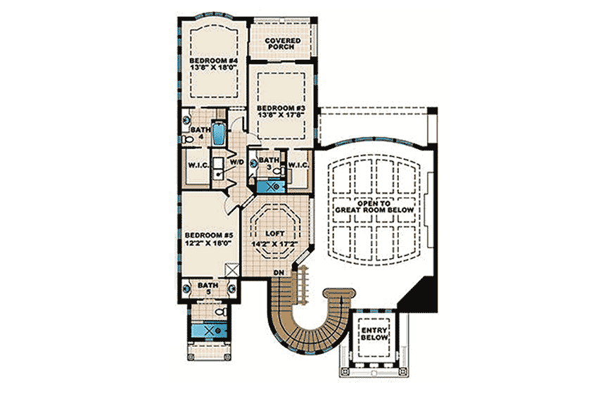 Plan 66369WE: Luxury 5 Bed 7 Bath Mediterranean Style House Plan - 5474 Sq Ft - Floor Plan - 2nd Floor - Florida-Style, Mediterranean