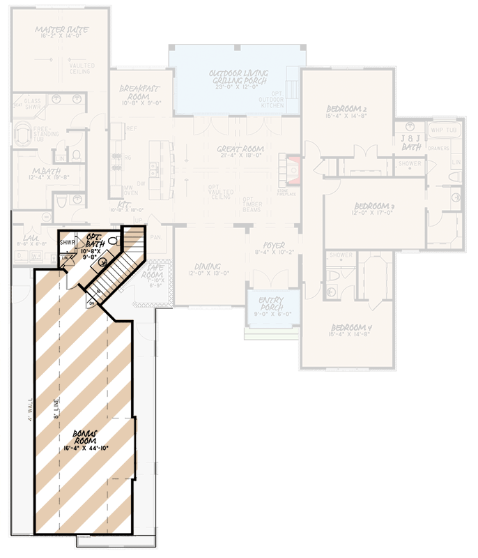 Plan 70533MK: 4-Bedroom Brick and Stone House Plan with Optionally Finished Bonus Room - 2849 Sq Ft - Floor Plan - Bonus - European, French Country