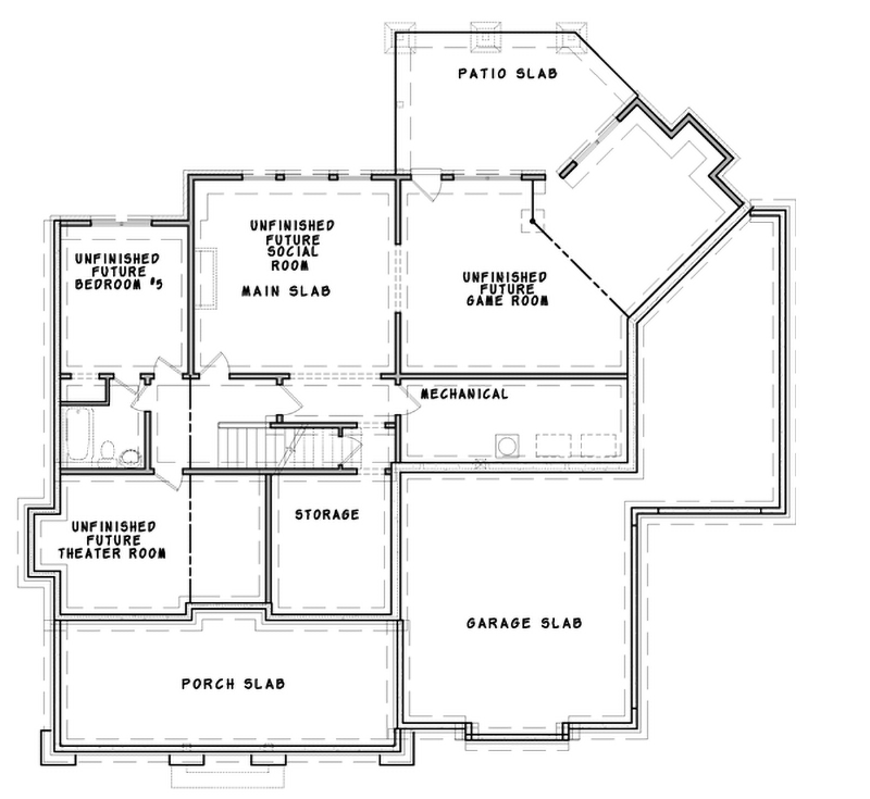 Plan 25613GE: Delightful House Plan with Stone and Board and Batten Exterior and an Angled Keeping Room - Floor Plan - Unfinished Walkout Basement  - New American, Northwest, Shingle