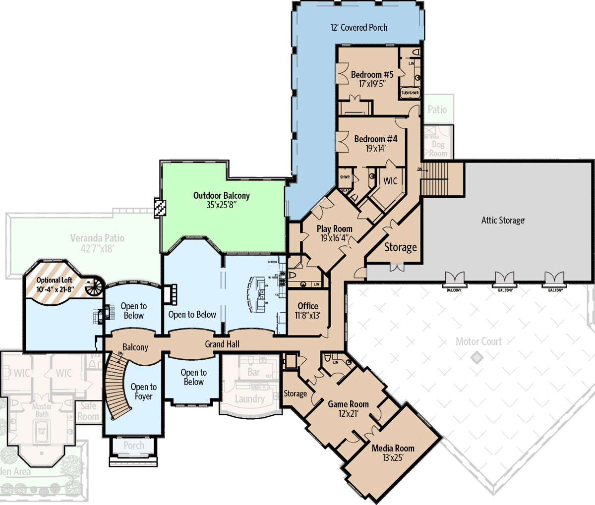 Plan 70535MK: Luxurious 5-Bedroom European Mansion House Plan - 8388 Sq Ft - Floor Plan - 2nd Floor - European, Southern