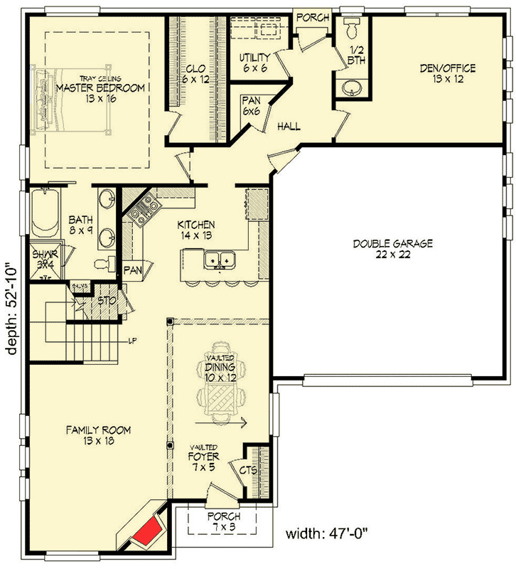 Plan 68454VR: Traditional House Plan in Three Versions - 2613 Sq Ft - Floor Plan - Main Level - Traditional
