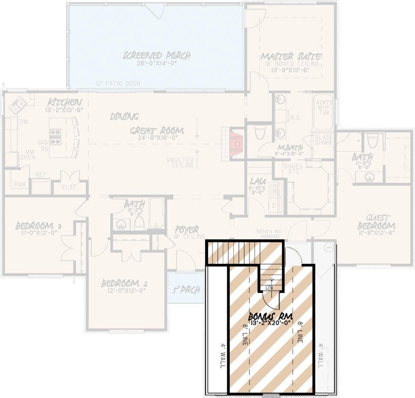 Plan 70541MK: 4 Bed Southern House Plan with Vaulted Great Room - 1994 Sq Ft - Floor Plan - Bonus - Southern, Traditional