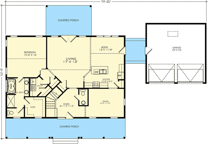 Plan 77634FB: Country House Plan with Bonus Room and First Floor Master - 2601 Sq Ft - Floor Plan - Main Level - Country, Traditional