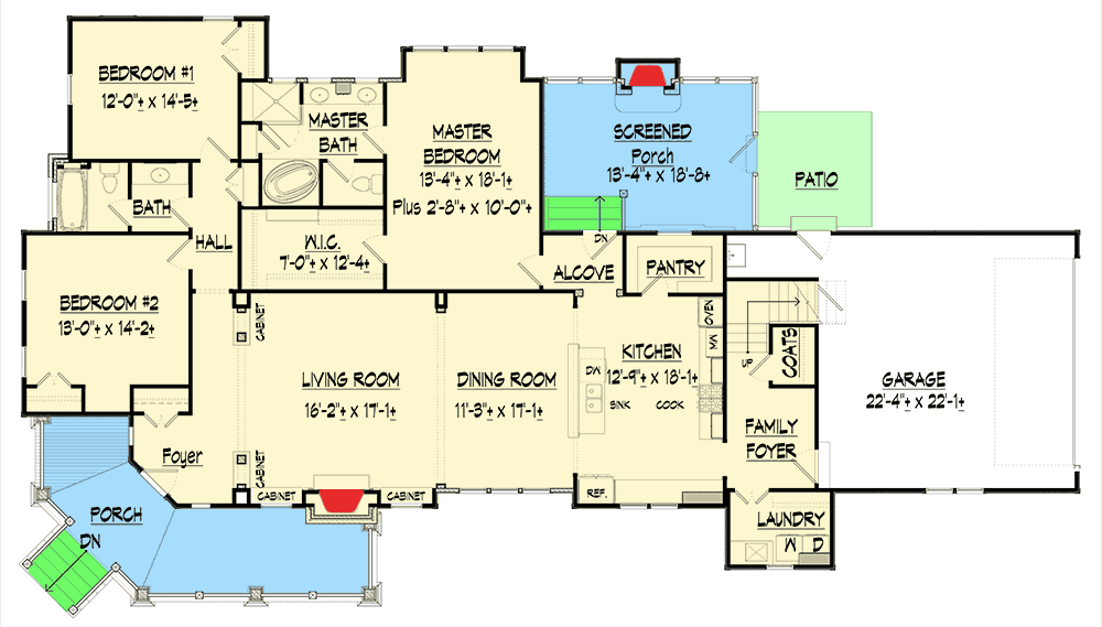 Plan 36086DK: Wide Country House Plan - Floor Plan - Main Level - Country, Traditional