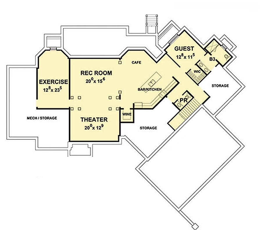 Plan 42417DB: 4 Bed House Plan with Bonus and Optional Finished Lower Level - Floor Plan - Lower Level - European, French Country