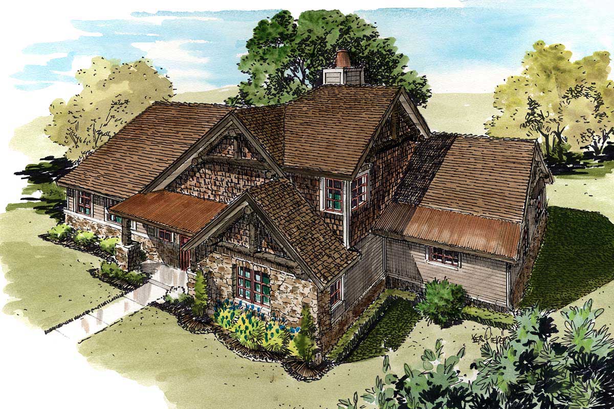 Rugged Mountain House Plan with Huge Screened Porch - 12955KN ...