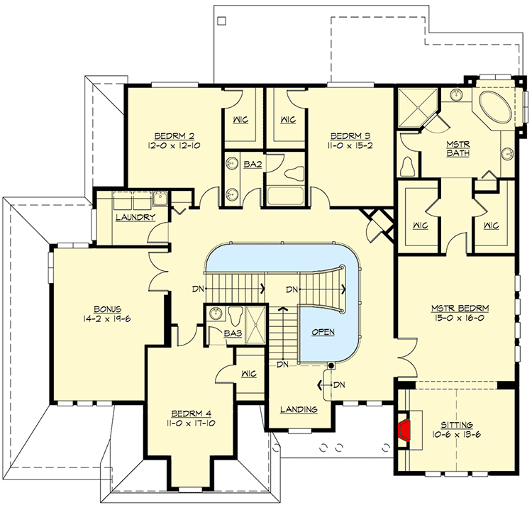 Plan 23684JD: Upscale 5 Bed House Plan - Floor Plan - 2nd Floor - Northwest, Shingle