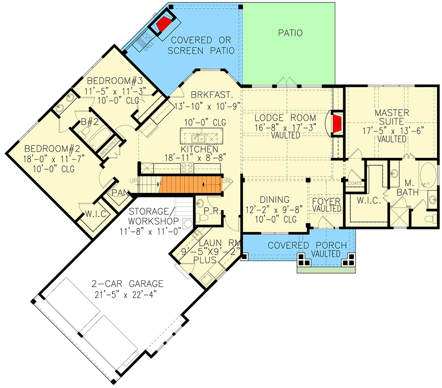 Plan 25632GE: Affordable Gable Roofed Ranch Home Plan With Basement - Floor Plan - Main Level - Craftsman, Northwest, Rustic