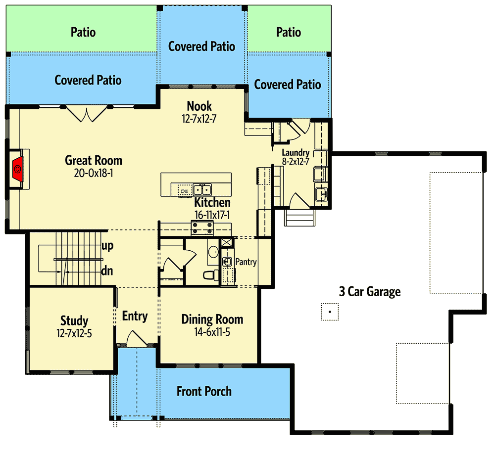 Plan 95041RW: Modern Farmhouse with Optional Bonus Room - Floor Plan - Main Level - Country, Craftsman, Farmhouse, Modern Farmhouse, New American