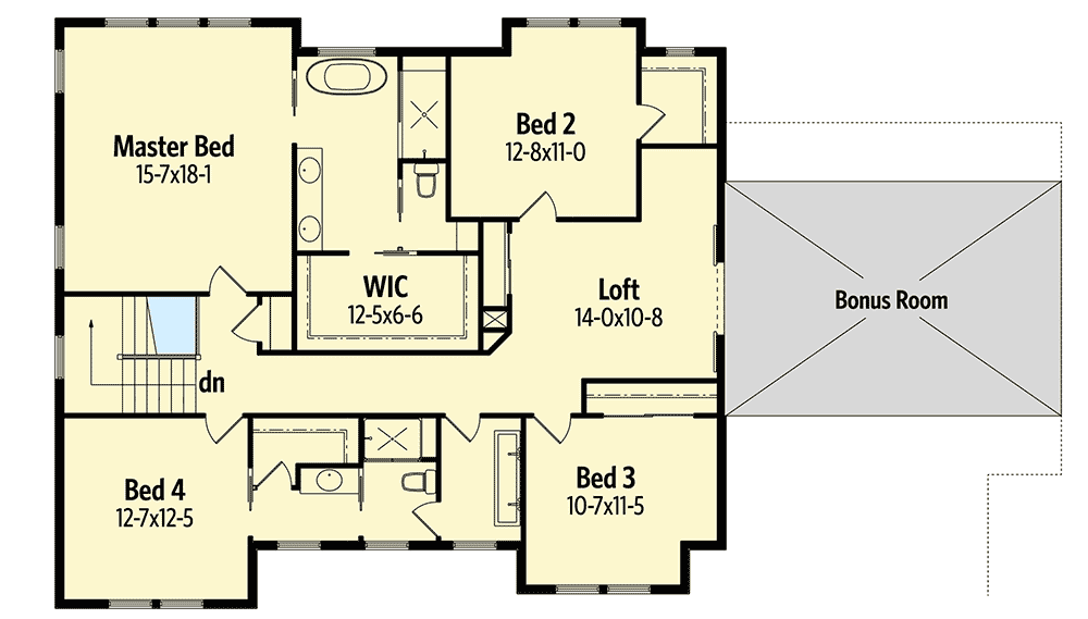 Plan 95041RW: Modern Farmhouse with Optional Bonus Room - Floor Plan - 2nd Floor - Country, Craftsman, Farmhouse, Modern Farmhouse, New American